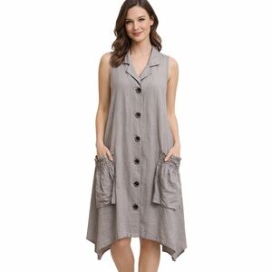For Cynthia Linen Viscose Button-Down Dress with Pockets
